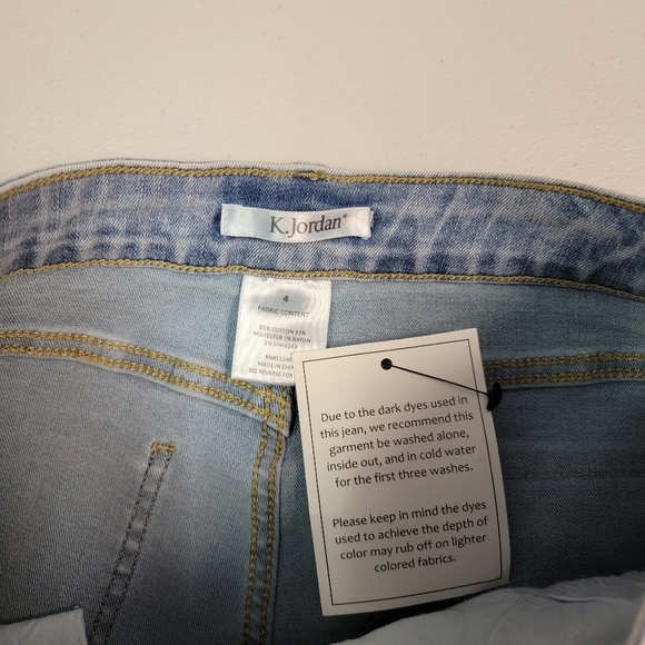 K.Jordan Asymmetrical Left Side Ruffle Acid Wash Slim Blue Jeans Size 4 - Picture 6 of 6